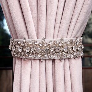 Silver Rhinestone Bling White Curtain Tie back Luxury Contemporary Modern Tie Back Hand Embroidered Embellished BMCTB010
