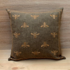 Sap Green Gold Cotton Poly Throw Pillow Cover Luxury Contemporary Modern Pillow Cover Hand Embroidered  pillow BMCC144