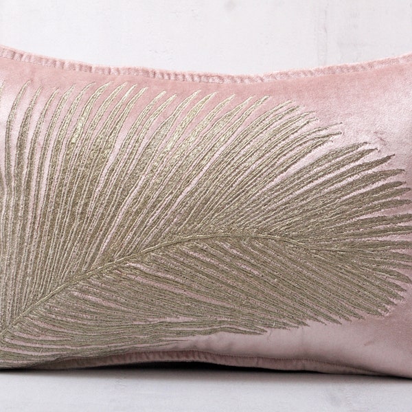 Dusty Pink Velvet Gold Throw Pillow Cover Luxury Contemporary Modern Pillow Cover Hand Embroidered Embellished  BMCC327