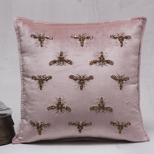 Pink antique Gold Insect Throw Pillow Cover Luxury Contemporary Modern Pillow Cover Embroidery Embellish Custom Accent Personalised BMCC283
