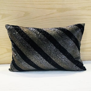 Black Grey Silver beaded Throw Pillow Cover Luxury Contemporary Hand Embroidered Embellished Custom Accent Personalised Pillow Cover BMCC075