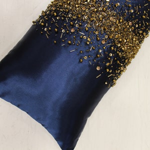 Navy Blue Bling Crystal Throw Pillow Cover Luxury Contemporary Modern Pillow Pillow Cover Hand Embroidered Embellished Custom BMCC107