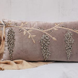 Grey Silver Gold Bling Throw Pillow cover Luxury Contemporary Modern Pillow cover Hand Embroidered Embellished  BMCC241