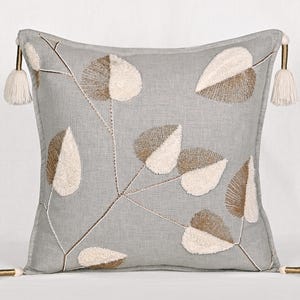 Light Grey Gold Bling Throw Pillow cover Luxury Contemporary Modern Pillow cover Hand Embroidered Embellished  BMCC294