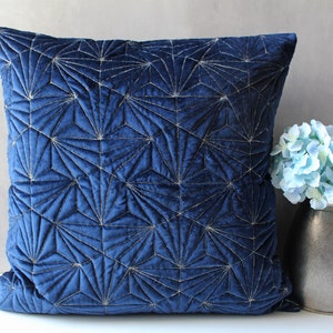 Navy Blue Velvet Pillow Sham Luxury Contemporary Modern Pillow Sham Embroidered Embellished  26 x 26 24 x 24 BMCC207