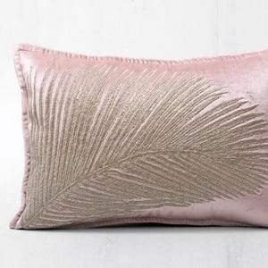 Dusty Pink Velvet Gold Throw Pillow Cover Luxury Contemporary Modern Pillow Cover Hand Embroidered Embellished  BMCC327