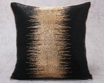 Black gold Luxury Contemporary Throw Pillow Cover Modern Hand Embroidered Embellish Custom Accent Personalised pillow cover BMCC298