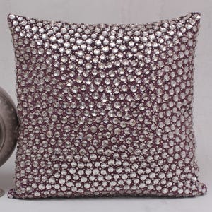 Wine Silver Bling Throw Pillow cover Luxury Contemporary Modern Pillow cover Hand Embroidered Embellished  BMCC276