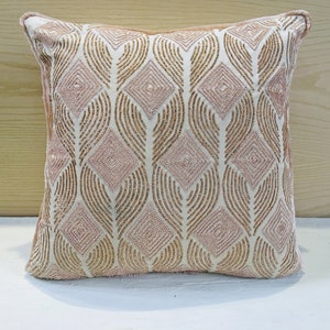 Cream Blush Peach Beaded Throw Pillow Cover Luxury Contemporary Hand Embroidered Embellished Custom Accent Personalised Pillow Cover BMCC039