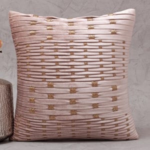 Dusty Pink Gold Bling Throw Pillow cover Luxury Contemporary Modern Pillow cover Hand Embroidered Embellished  BMCC246