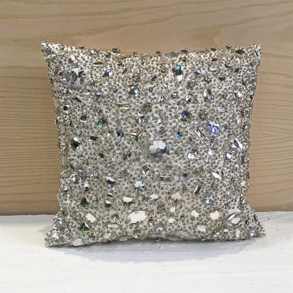 White Bling Crystal Throw Pillow Cover Luxury Contemporary Modern Toss Pillow Cover Hand Embroidered Embellished  BMCC048