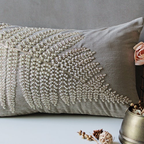 Offwhite Gold Tropical Throw Pillow Cover Luxury Contemporary Etsy