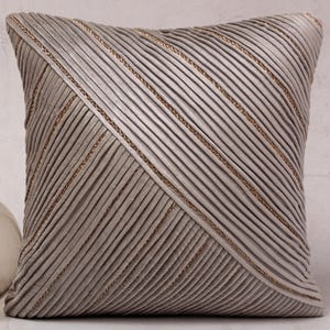 Grey Gold Bling Throw Pillow cover Luxury Contemporary Modern Pillow cover Hand Embroidered Embellished  BMCC263