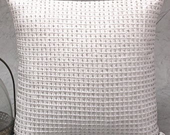 Federa per cuscino con perline bianche - Ricamata a mano, Lusso moderno / BMCC272