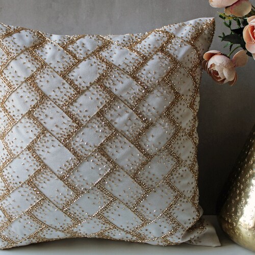 White Gold Throw Pillow Cover Luxury Contemporary Modern Toss Etsy