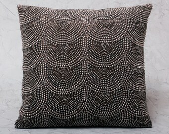 Beige Dark grey Pearl Throw Pillow Luxury Contemporary Modern Toss Pillow Hand Embroidered Embellished Custom Accent Personalised pillow 310