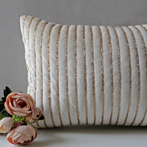 White Gold Throw Pillow Cover Luxury Contemporary Modern Toss Etsy