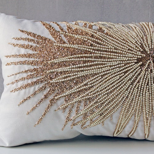 Offwhite Gold Tropical Throw Pillow Cover Luxury Contemporary Etsy