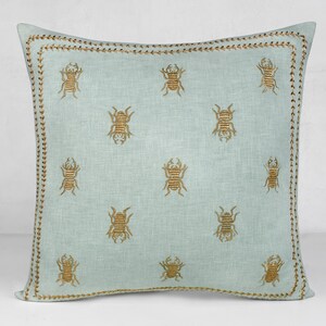 Funda de almohada de algodón y poliéster azul dorado, de lujo, contemporánea, moderna, bordada a mano, con detalles personalizados, BMCC019