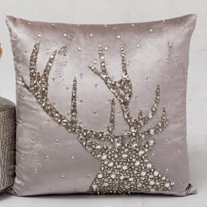 Christmas Grey Silver Bling Throw Pillow cover Luxury Contemporary Modern Pillow cover Hand Embroidered Embellished Personalised BMCC255