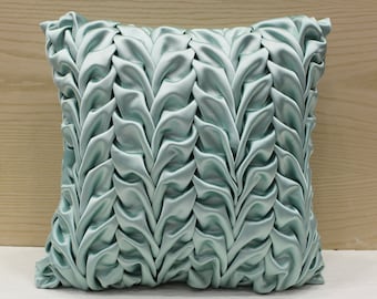 Sea Green satin Smocking Throw Pillow Cover Luxury Contemporary Modern Pillow Cover Surface Embellished Custom Accent Personalised BMCC121