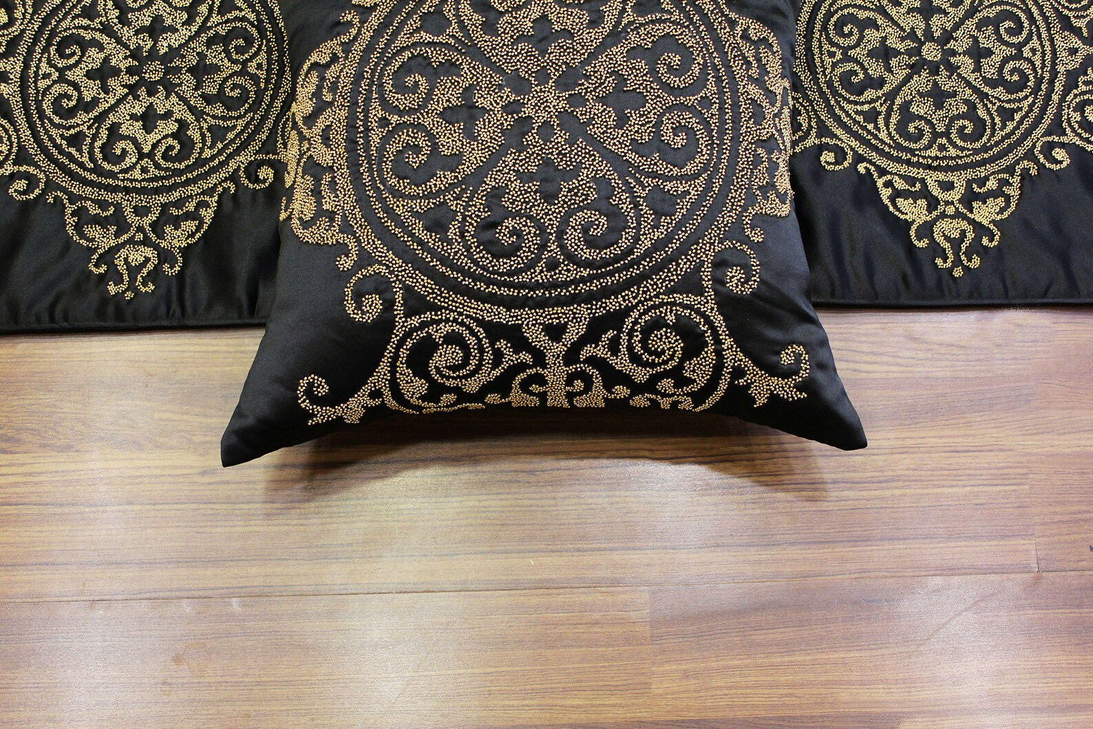 Black Satin Gold Beads Bed Runner Set 53 X 18 - Etsy