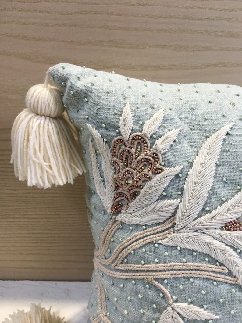 Blue Offwhite Coral Cotton Poly Blend Pillow Cover Luxury Etsy UK