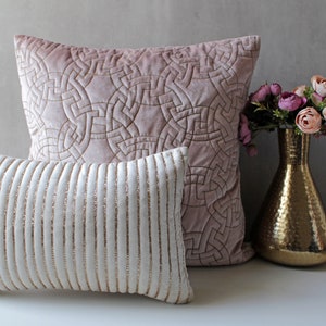 Dull Pink Velvet Throw Pillow Cover Luxury Contemporary Modern Pillow Sham Cover Embroidered Embellished Custom 26 x 26 24 x 24 BMCC208