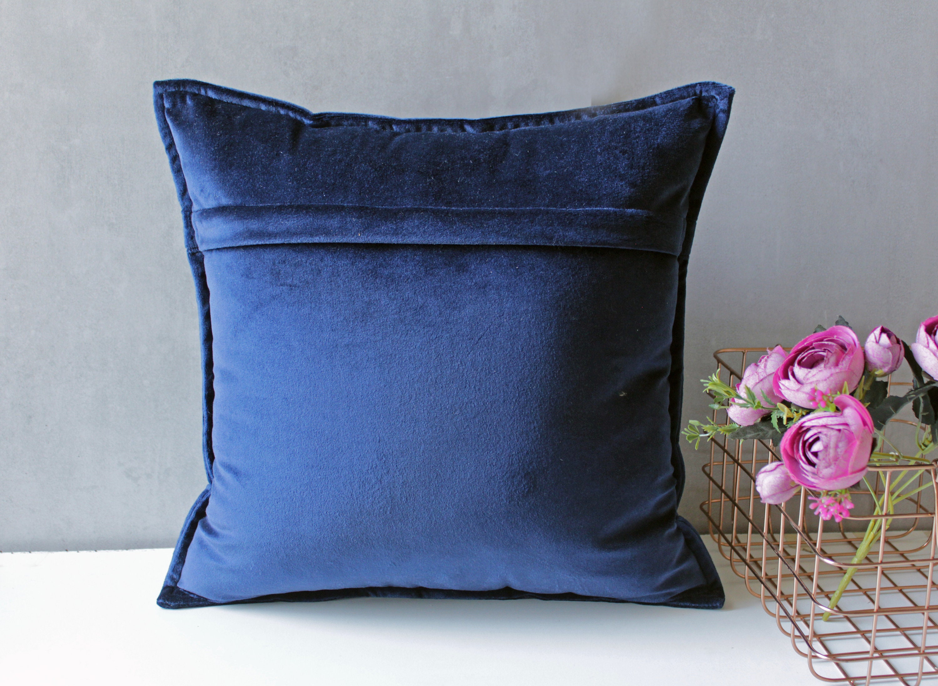 Artsy Modern Rose Gold Navy Blue Ikat Geo Pillow Sham by La Femme