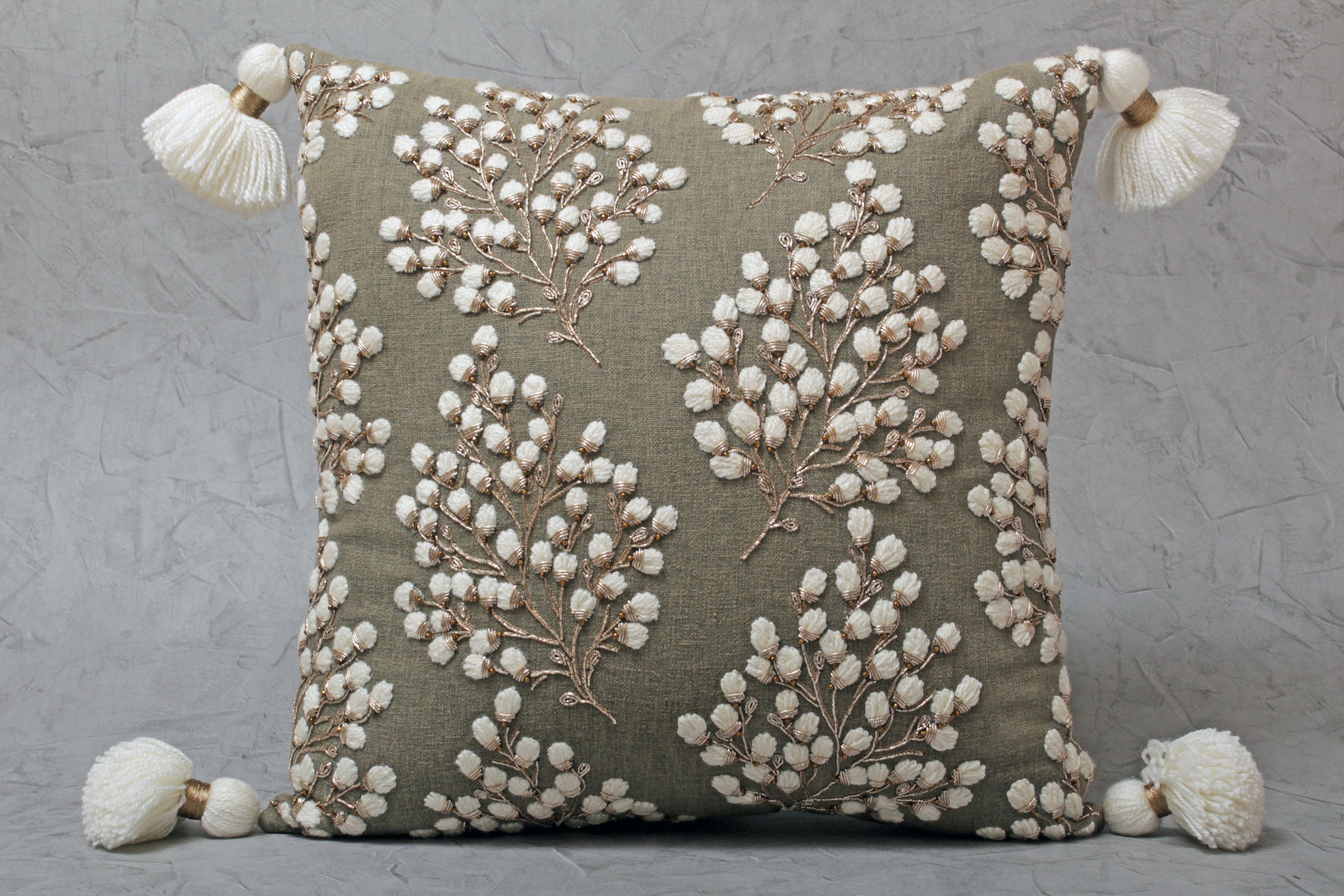 Gold Ivory Throw Pillow Case, Gold Beads Designer Pillows, Bed Sofa Co –  Amore Beauté