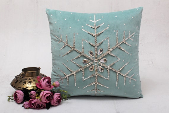 Christmas Blue Silver Bling Throw Pillow Cover Luxury Contemporary Modern Pillow Cover Hand Embroidered Embellished BMCC251 Etsy Canada