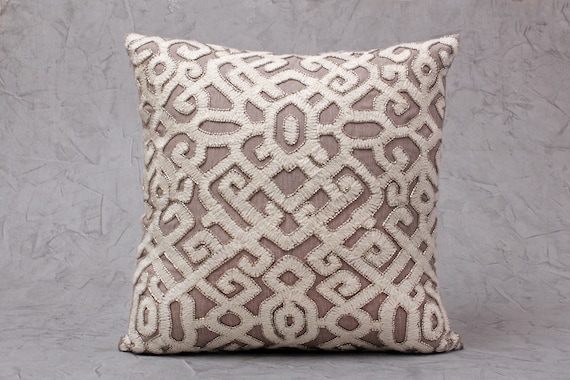 Taupe And White Geometric Decorative Throw Pillow Cover Taupe And White Geometric Decorative Throw Pillow Cover