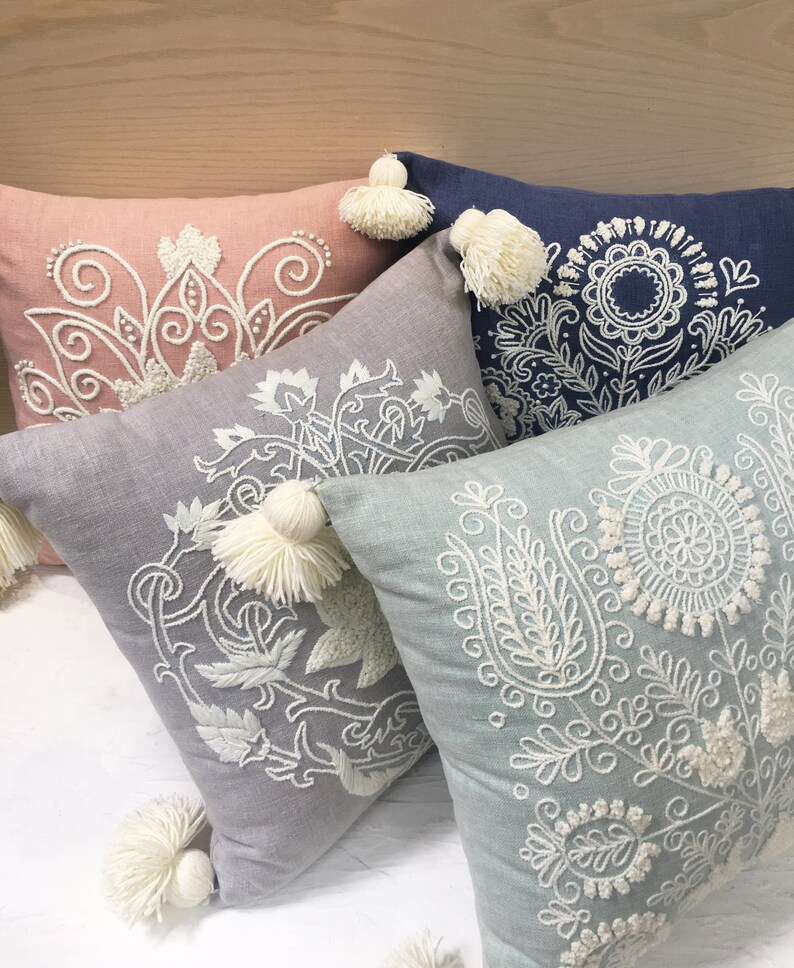 Grey Offwhite Cotton Poly Blend Pillow Luxury Contemporary Etsy