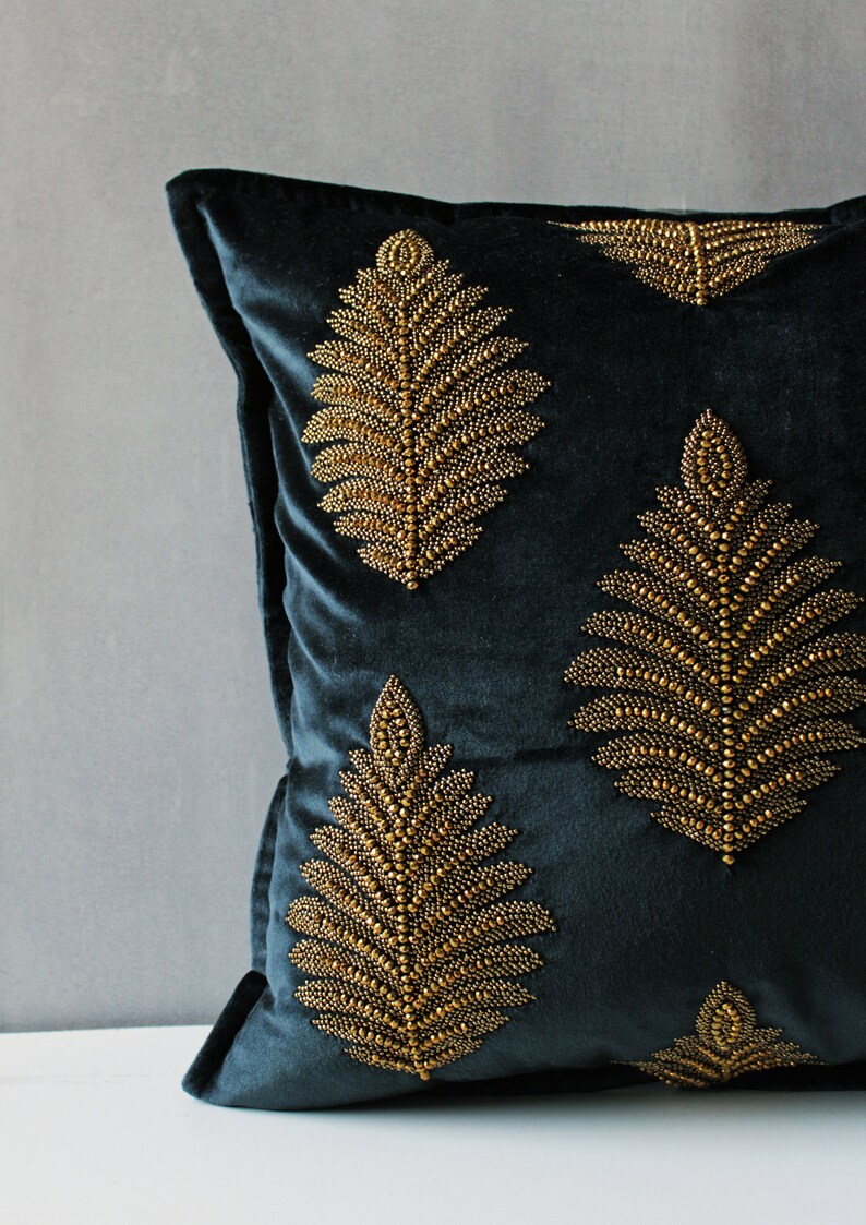 Black Antique Gold Throw Pillow Cover Luxury Contemporary Etsy