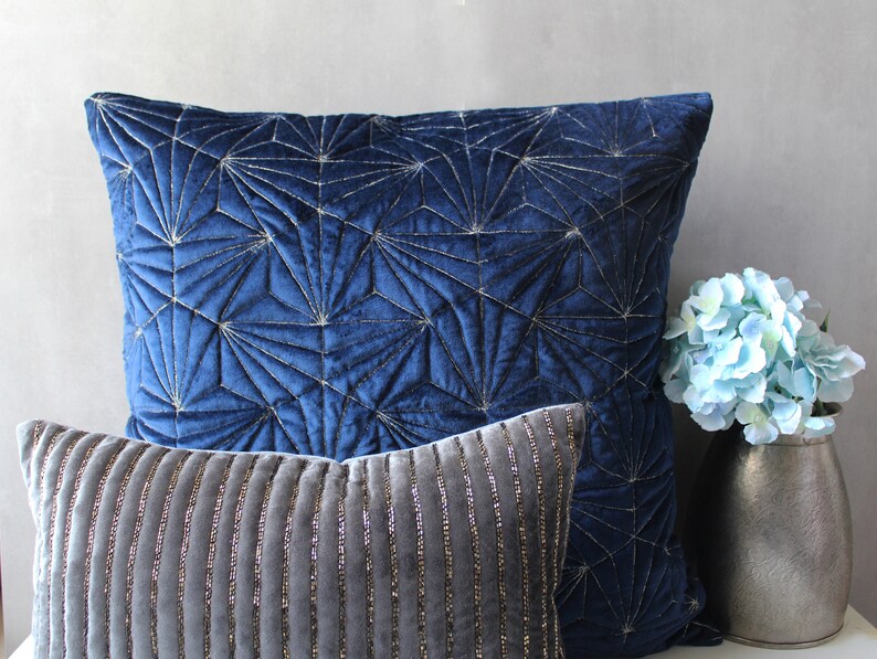 Navy Blue Velvet Pillow Sham Luxury Contemporary Modern Pillow Etsy