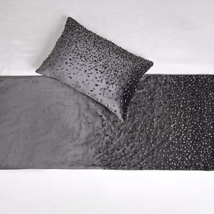 Charcoal Grey Antique Silver Bed Runner Set Luxury Contemporary Modern Hand Embroidered Custom Accent Personalised Bed Runner set BMBR041