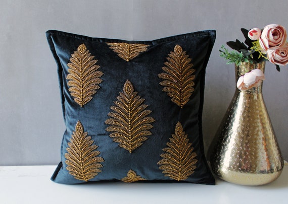 Black Antique Gold Throw Pillow Cover Luxury Contemporary Modern Pillow Cover Hand Embroidered Embellished BMCC228 Etsy