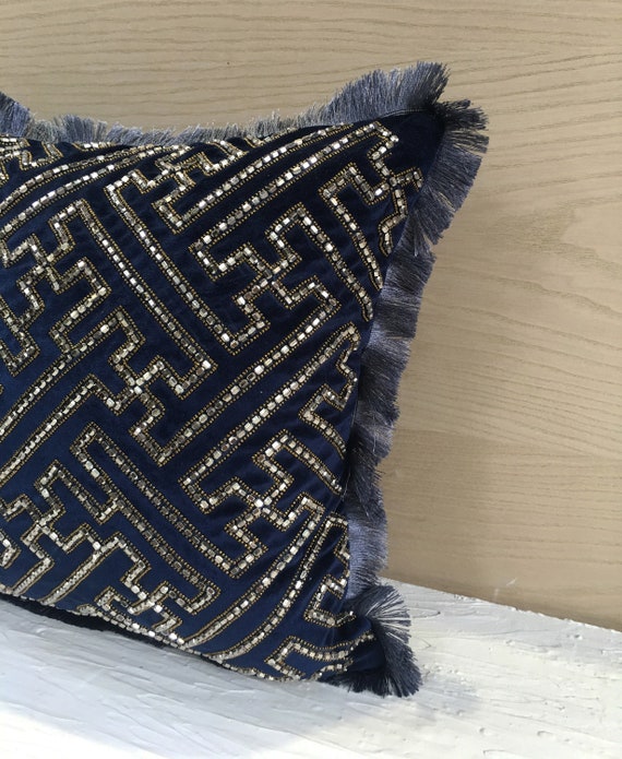 Navy blue and 2025 silver throw pillows