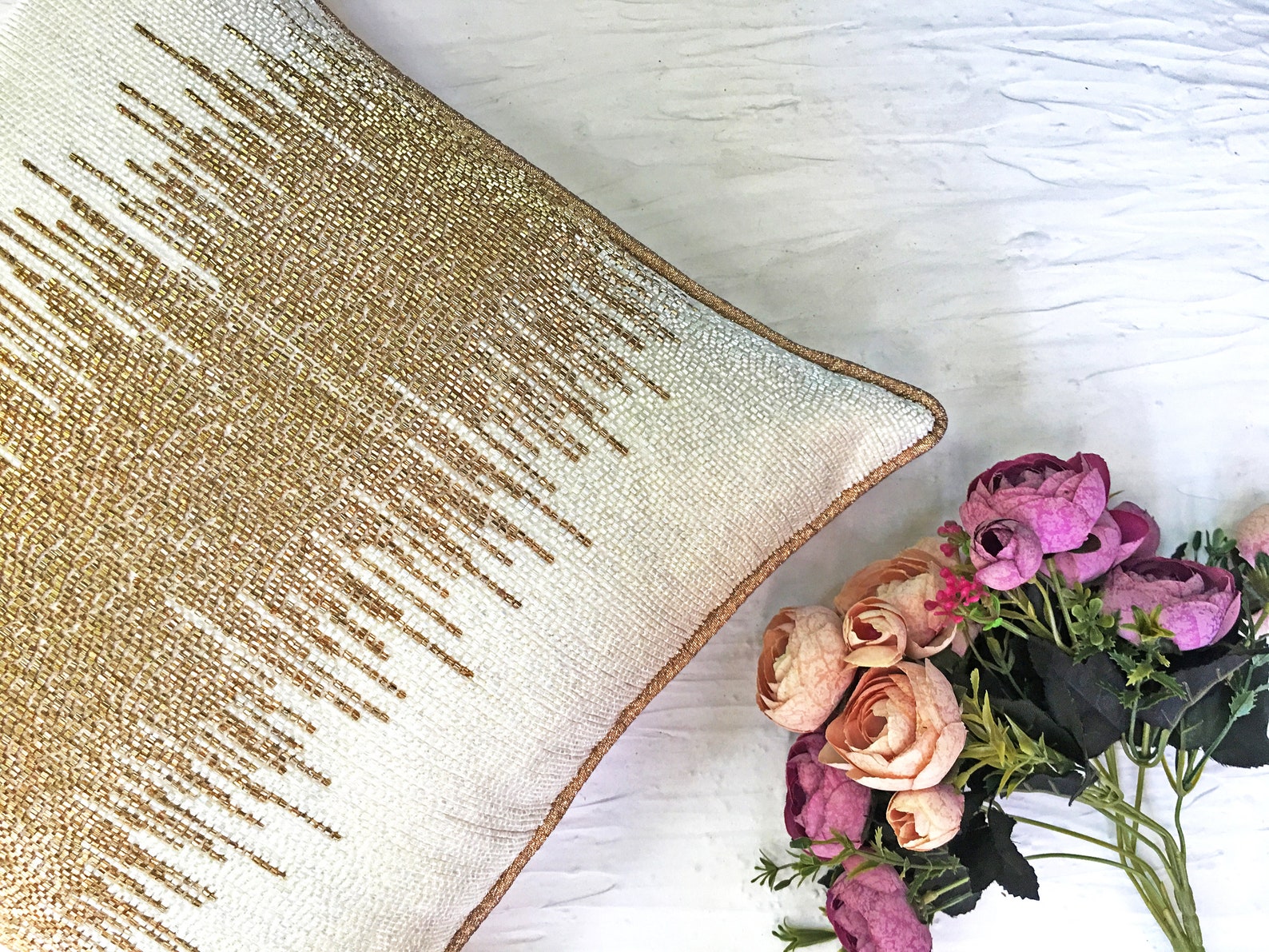 White Gold Throw Pillow Cover Luxury Contemporary Modern Toss Etsy