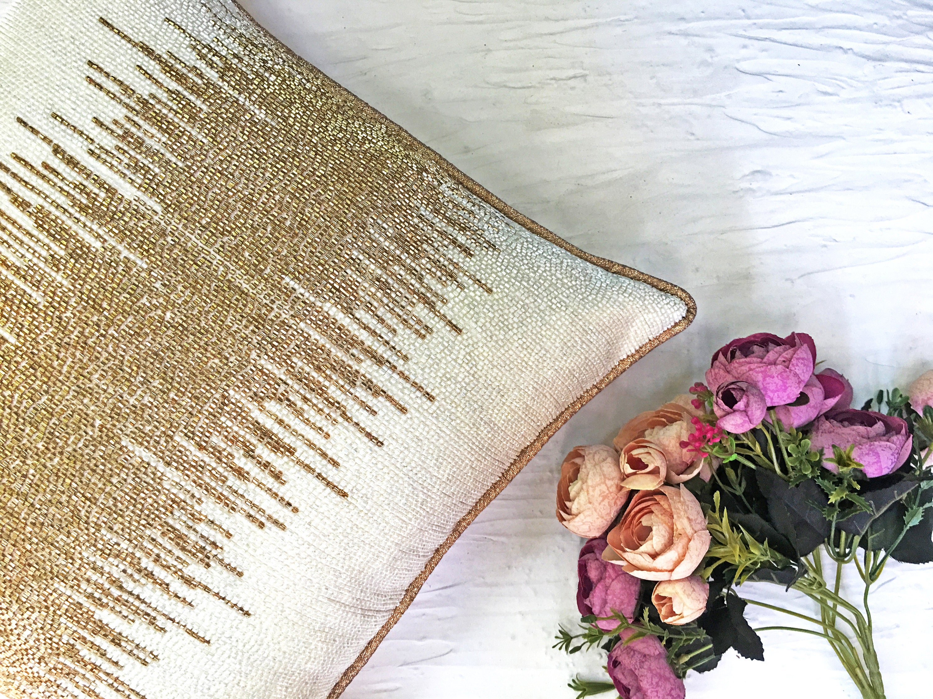 White Gold Throw Pillow Cover Luxury Contemporary Modern Toss Etsy