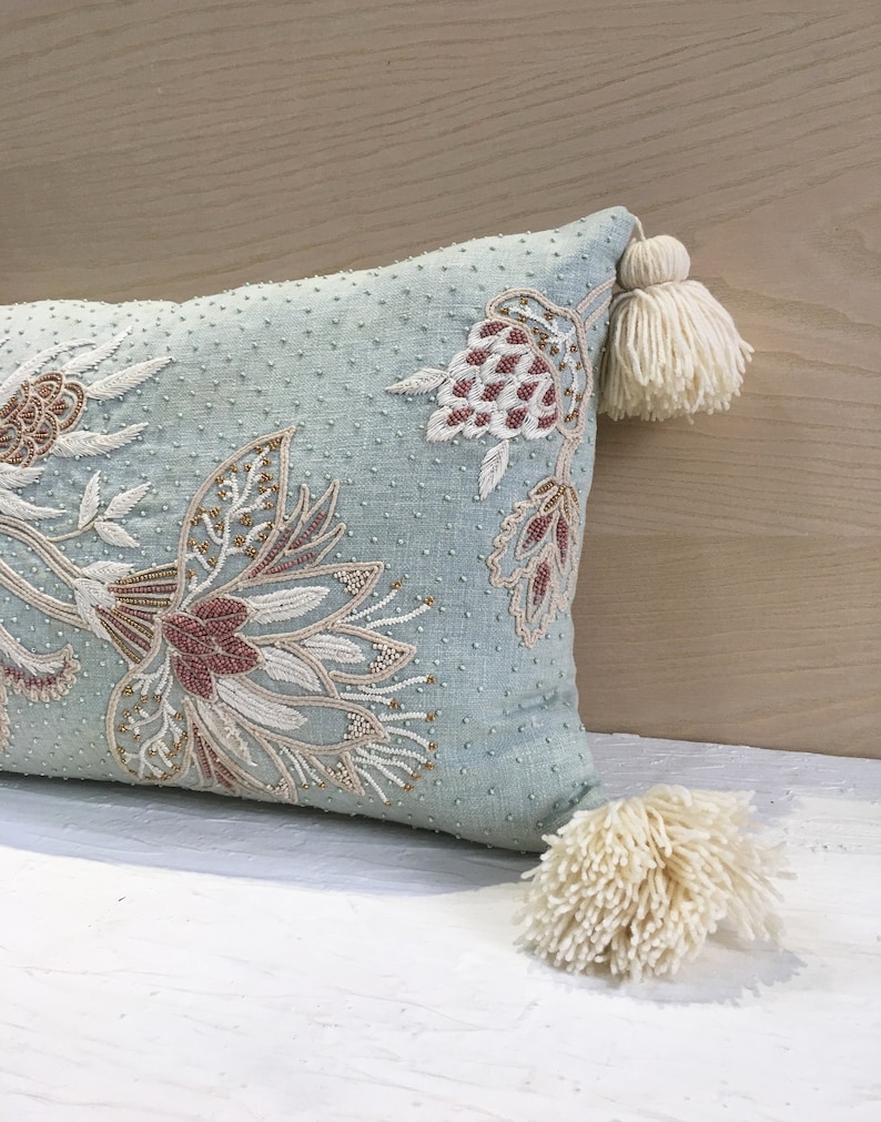 Blue Offwhite Coral Cotton Poly Blend Pillow Cover Luxury Etsy UK