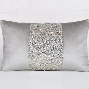 Light Grey Silver Bling Throw Pillow cover Luxury Contemporary Modern Pillow cover Hand Embroidered Embellished  BMCC357