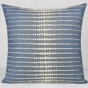 Blue Cotton Linen Pearl Pillow cover Luxury Contemporary Modern Pillow Cover Hand Embroidery Embellished  BMCC423