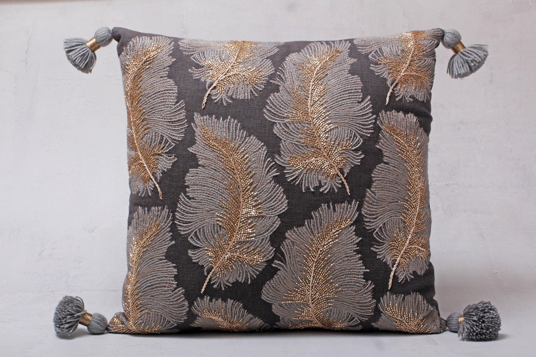 Dark Grey Gold Throw Pillow Cover Luxury Contemporary Modern Pillow