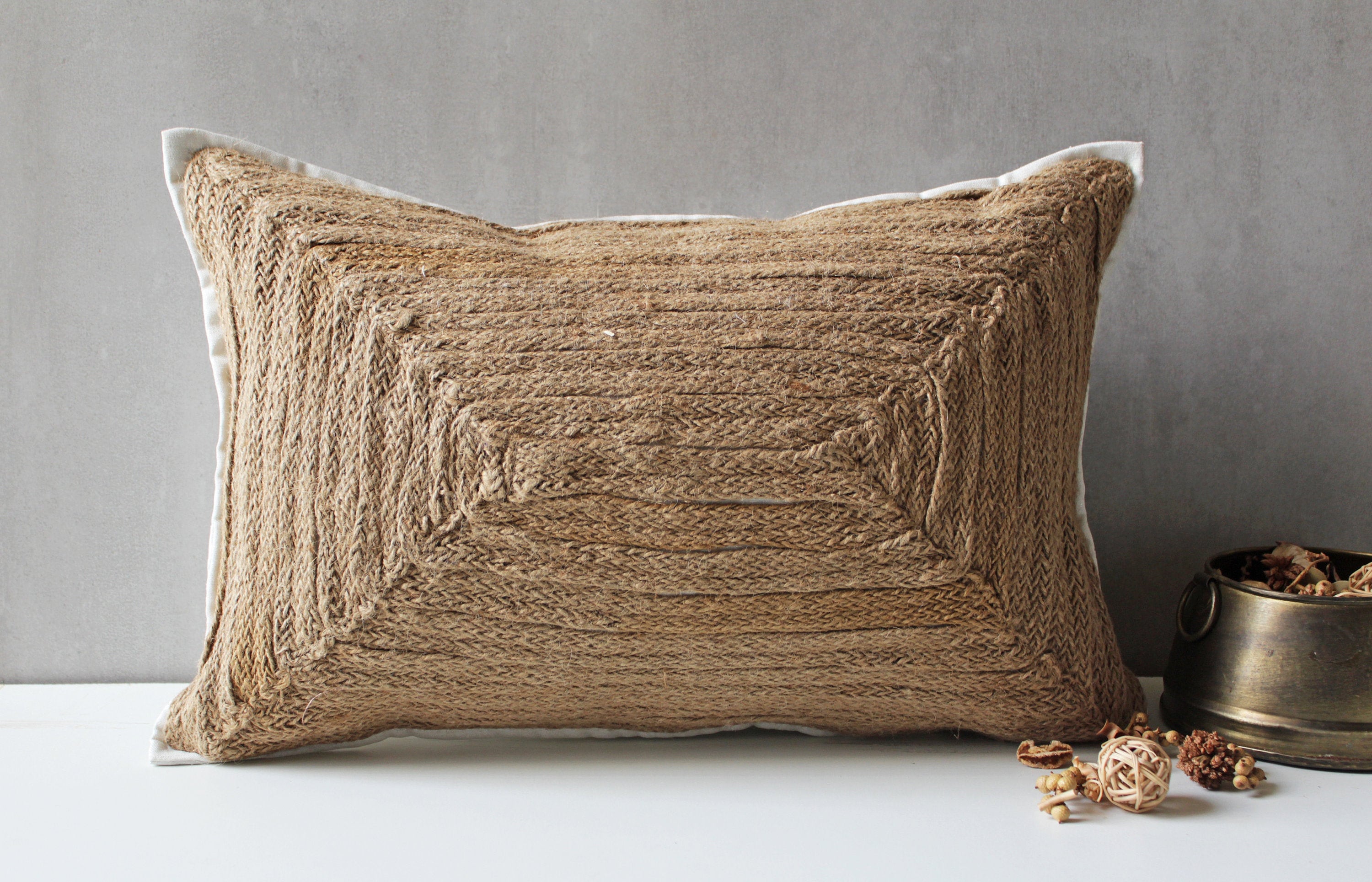 Off White Jute Braid Lace Throw Pillow Cover Luxury Etsy