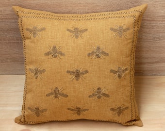 Yellow Gold Cotton Poly Throw Pillow Cover Luxury Contemporary Modern Hand Embroidered pillow cover  pillow cover BMCC135