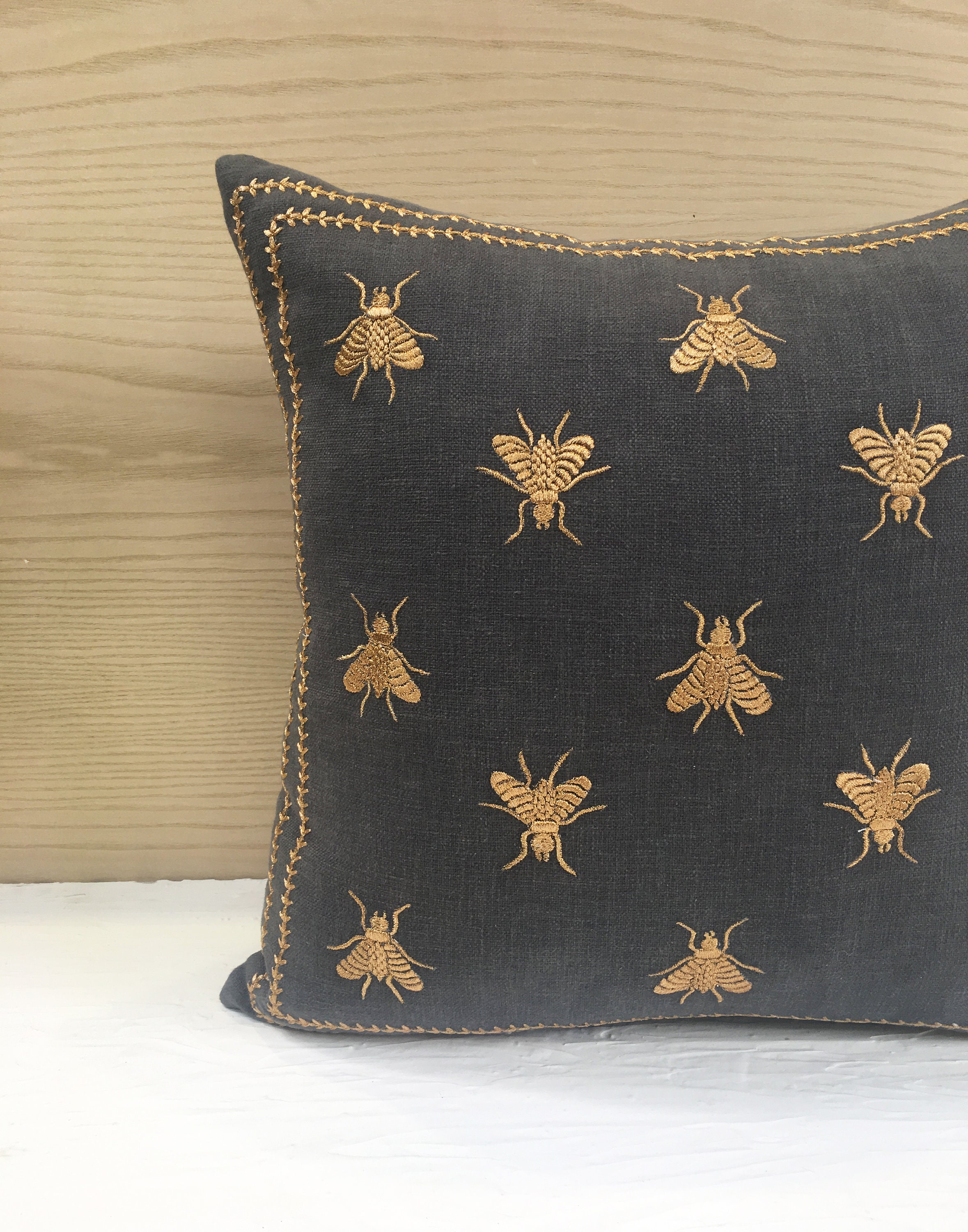 Charcoal Grey Gold Cotton Poly Throw Pillow Luxury Contemporary Modern Hand Embroidered Embellished Accent Personalised Pillow 057 Etsy Canada