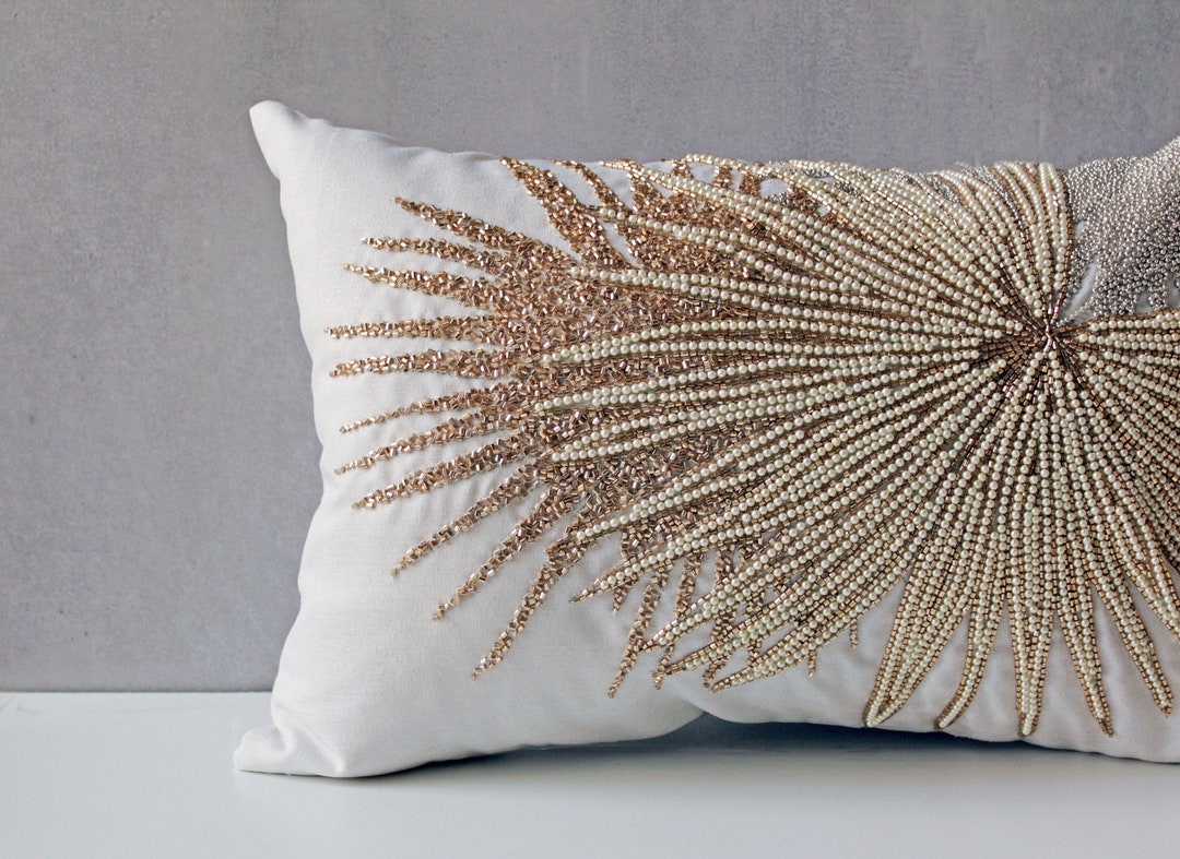 Offwhite Gold Tropical Throw Pillow Cover Luxury Contemporary Etsy
