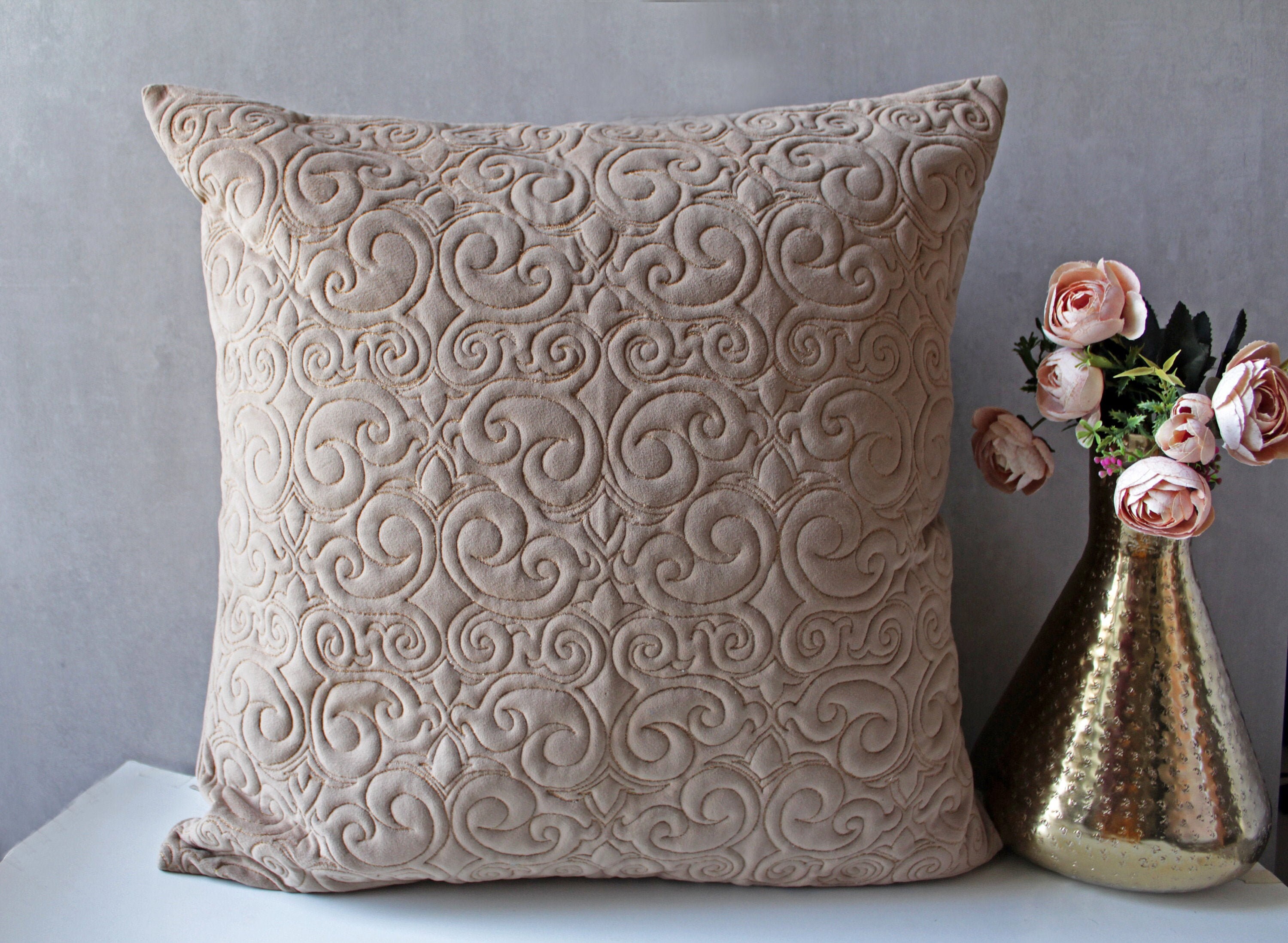 Beige Velvet Gold Pillow sham Luxury Contemporary Modern Toss Etsy