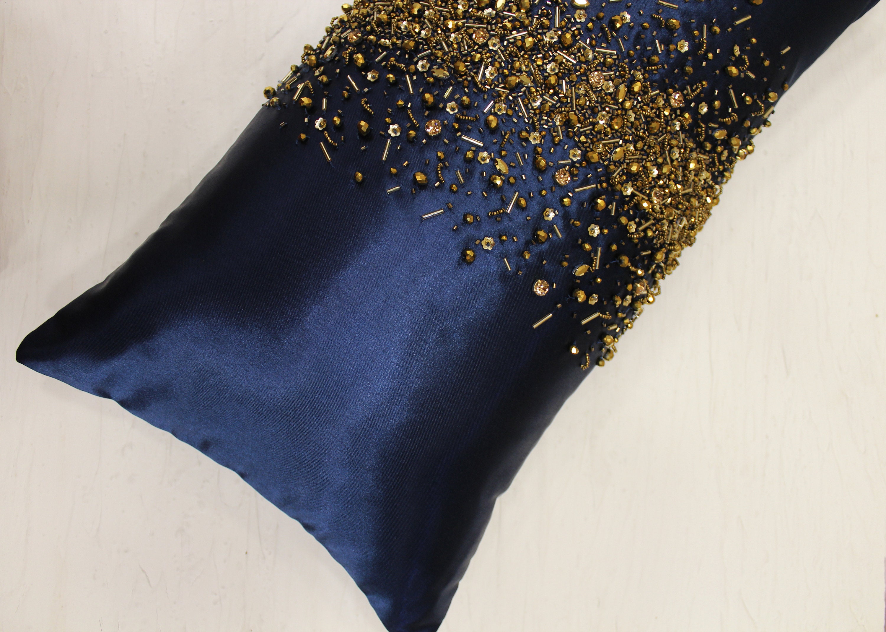 Navy Blue Bling Crystal Throw Pillow Cover Luxury Contemporary Etsy